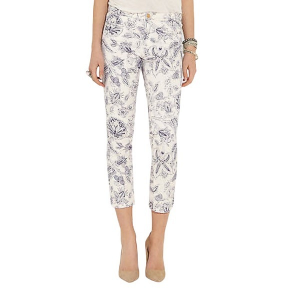 NWT Isabel Marant Lucas White Purple Toile Paisley Print Ankle Cropped Jeans